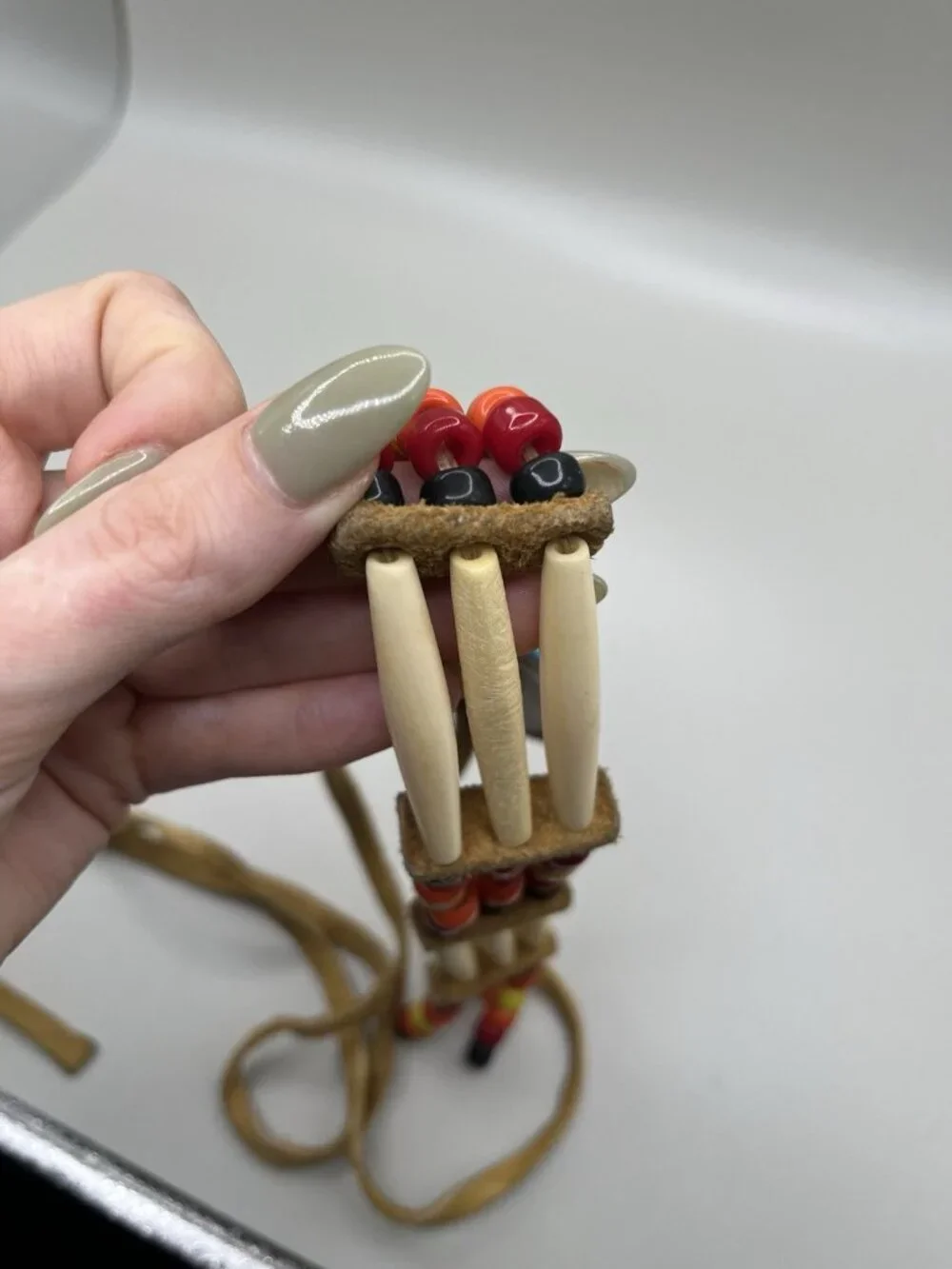 Vintage Plains Style Beaded Leather Necklace Hair Pipe Bone Beads southwestern